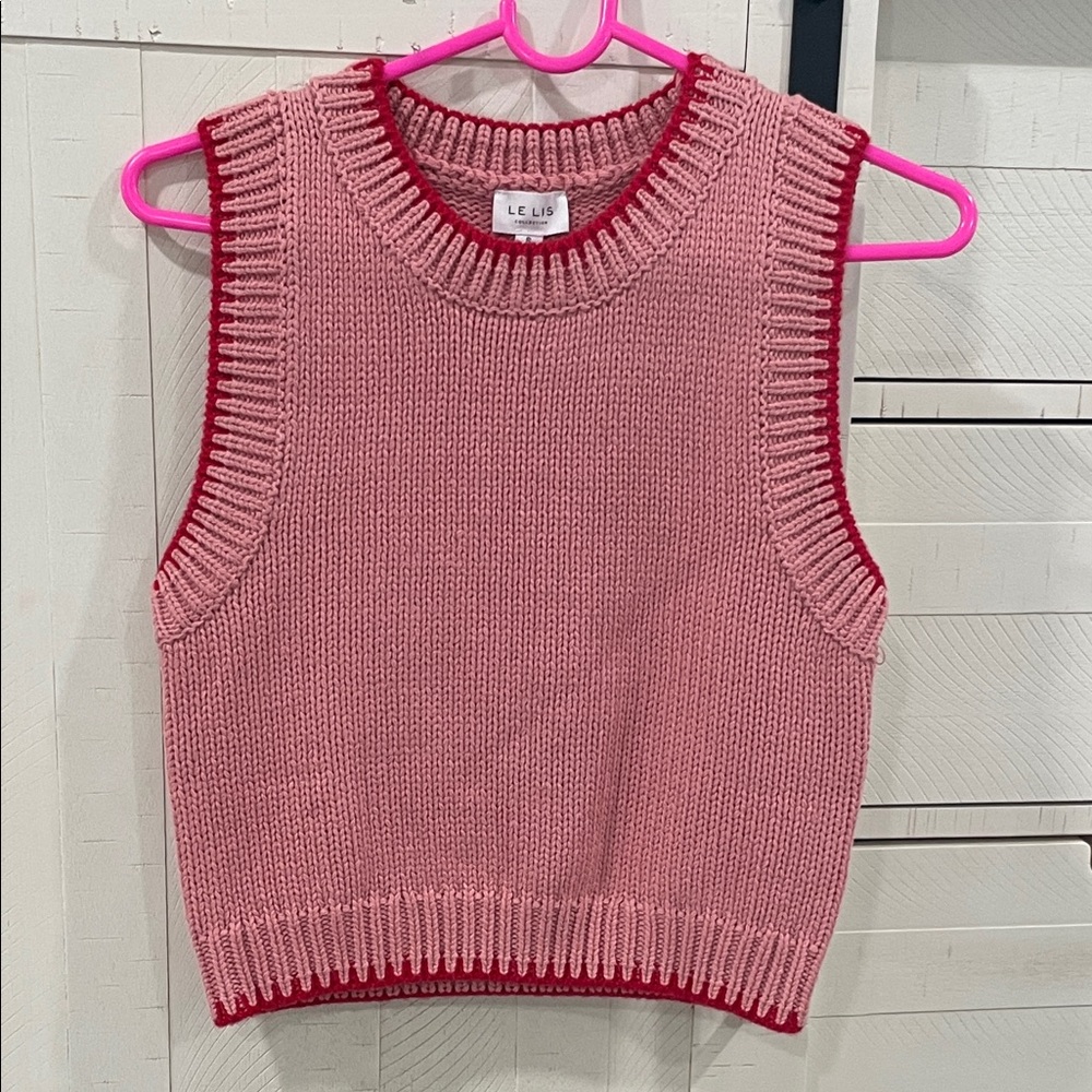Le Lis Pink and Red Crew Neck Sweater Vest